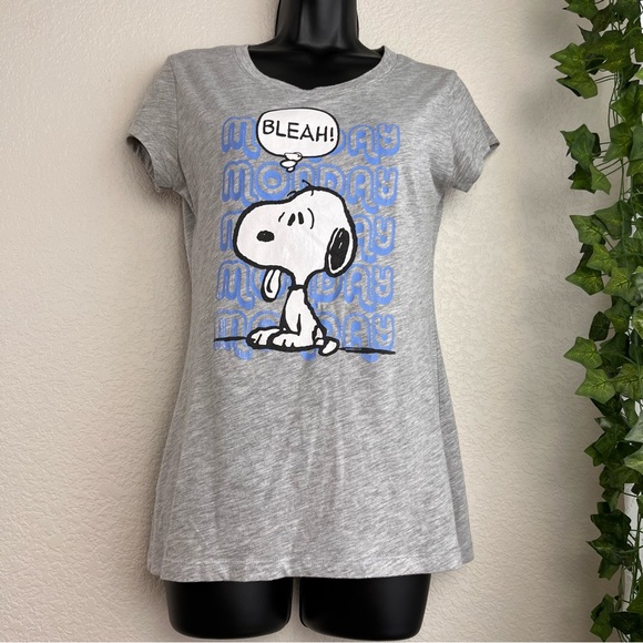 Grey Peanuts Snoopy "Bleah" Mondays T-Shirt - Picture 4 of 9